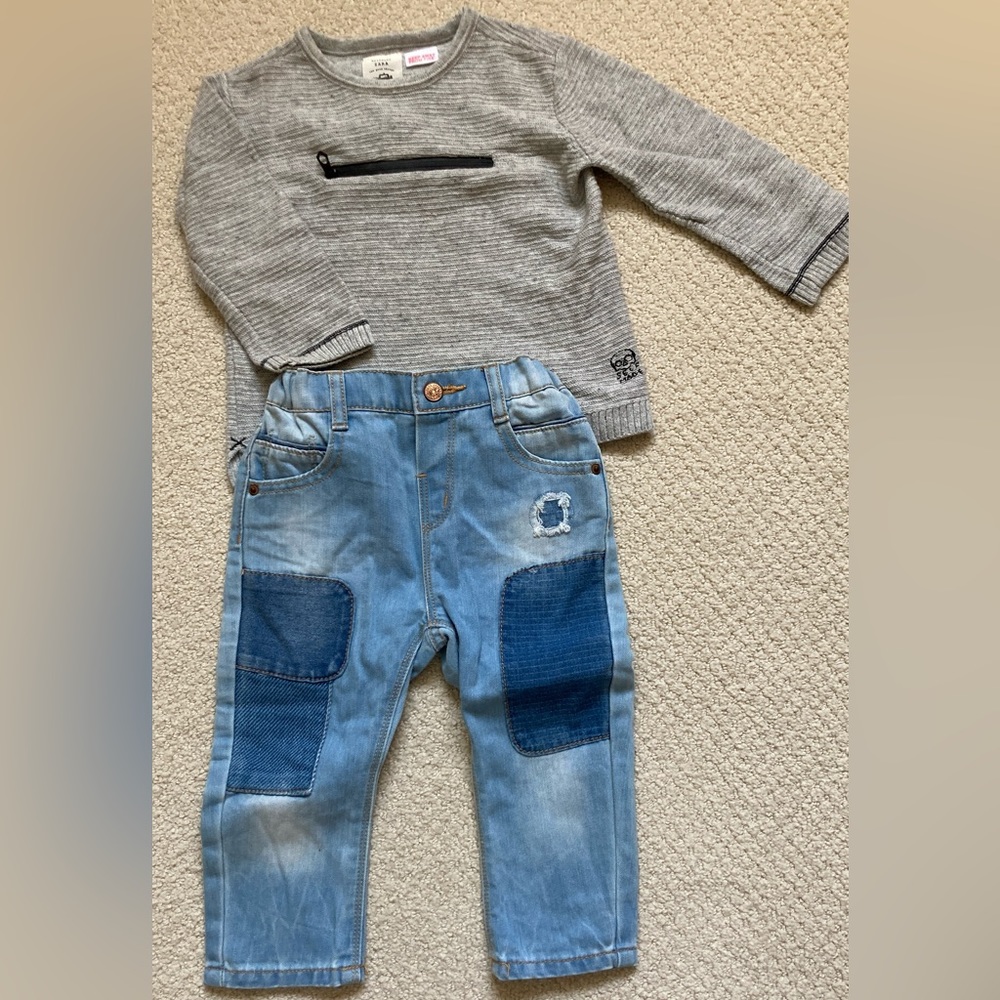 Zara three piece toddler boy set sweter, shirt and jeans
